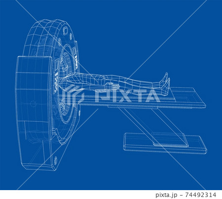 MRI machine scanning patient inside. Vector MRI machine scanning patient inside. Vector 74492314