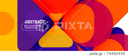 Flat geometric round shapes and dynamic lines, abstract background. Vector illustration for placards, brochures, posters and banners Flat geometric round shapes and dynamic lines, abstract background. Vector illustration for placards, brochures, posters and banners 74492439