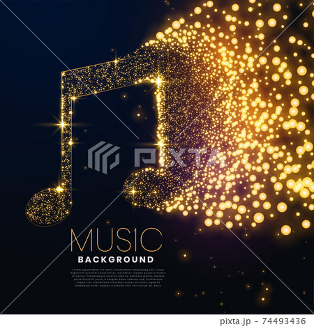 music note made with glowing particles background design 74493436