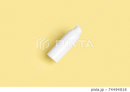 Creative layout with levitating beauty product on yellow background 74494816