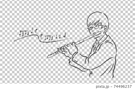 Male blowing a flute 74496237
