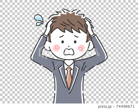 頭を抱える日本人ビジネスマンのイラスト 74496671