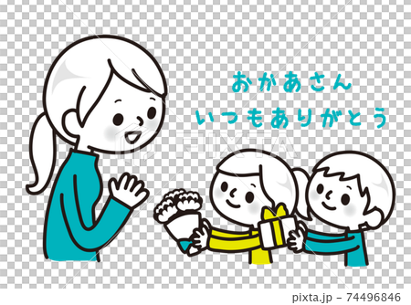 男孩和女孩通過康乃馨慶祝母親節_日語信息（簡單的顏色） 74496846