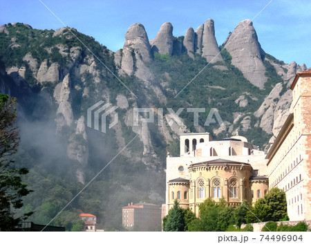 Benedictine abbey of Santa Maria de Montserrat perfect mountain view, Spain, Catalonia Benedictine abbey of Santa Maria de Montserrat perfect mountain view, Spain, Catalonia 74496904