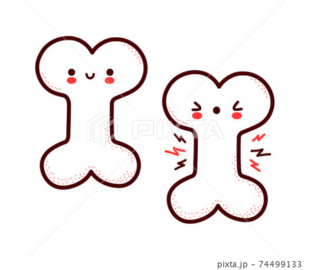 Cute healthy and sick sad funny human bone organ character. Vector flat line cartoon kawaii character illustration icon. Isolated on white background. Bone with face character mascot concept 74499133