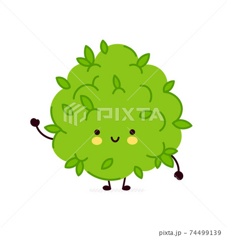 Cute funny marijuana weed bud character. Vector flat line cartoon kawaii character illustration icon. Isolated on white background. Weed face character mascot concept 74499139
