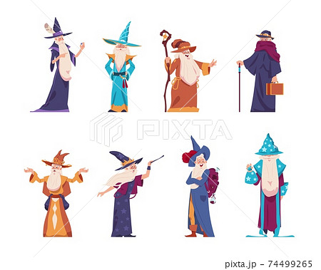 Cartoon wizard. Magician old characters with... - Stock Illustration  [74499265] - PIXTA