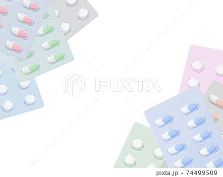 薬のフレームイラスト 錠剤とカプセルのシートのイラスト素材