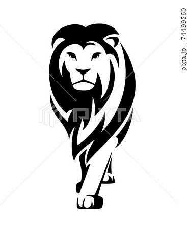 Standing Lion With Long Mane Black And White のイラスト素材