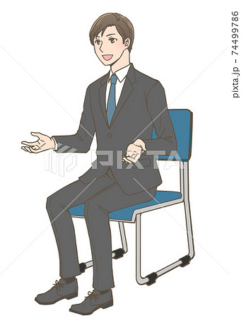 就職活動 面接で発言する男性 斜めアングルのイラスト素材