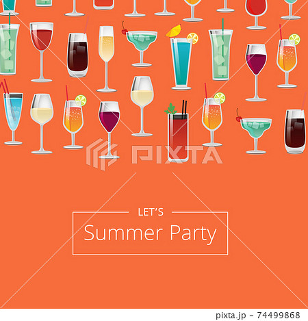 Party Cocktails Poster with Different Long Drinks 74499868