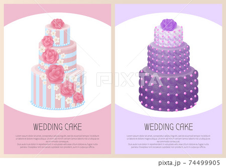 Wedding Cakes Set Sweet Bakery Posters Vector Text 74499905