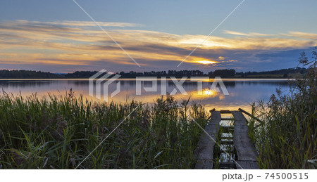 Sunset in nature reserve Rezabinec in Southern Bohemia, Czech Republic 74500515