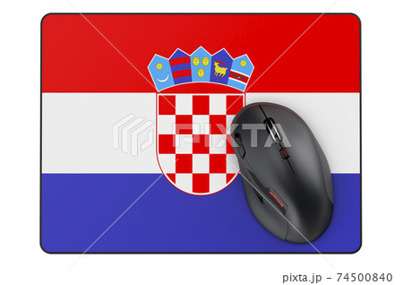 Computer mouse and mouse pad with Croatian flag, 3D rendering Computer mouse and mouse pad with Croatian flag, 3D rendering 74500840
