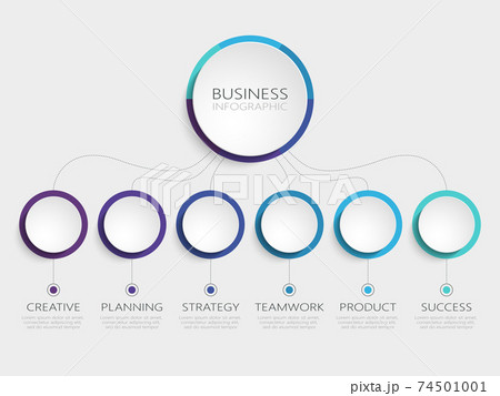 Abstract 3D Infographic Template with 6 steps for success. Business circle template with options for brochure, diagram, workflow, timeline, web design. Vector EPS 10 74501001