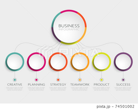 Abstract 3D Infographic Template with 6 steps for success. Business circle template with options for brochure, diagram, workflow, timeline, web design. Vector EPS 10 74501002