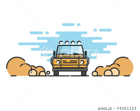 Thin line flat design of car. Jeep in motion on a safari trip. Modern flat design thin line banner. Vector EPS 10 Thin line flat design of car. Jeep in motion on a safari trip. Modern flat design thin line banner. Vector EPS 10 74501123