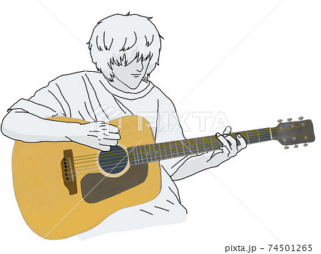 アコースティックギターを弾く男性のイラスト素材