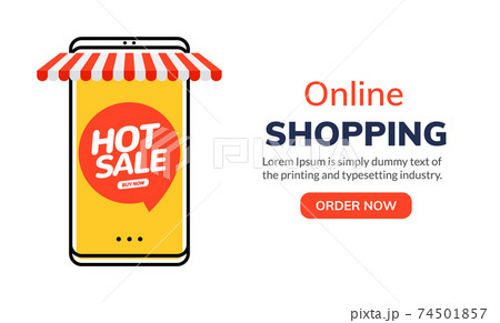 Online mobile shop ecommerce order. Entertainment vector online shopping application illustration 74501857