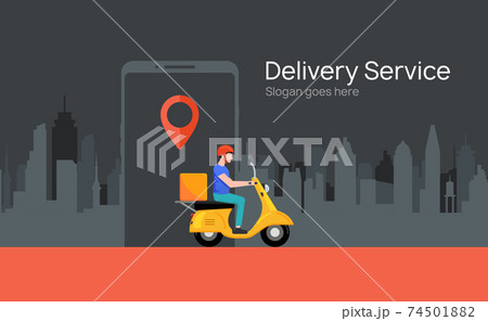 Free delivery boy phone service. Delivery man food or pizza motorcycle service, online order courier 74501882
