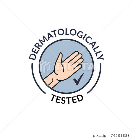 Dermatology hand tested logo icon. Antibacterial hypoallergenic clean gel test label 74501883