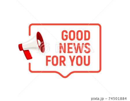 Good news announce megaphone hand holding cartoon attention. Great news happy announcement 74501884