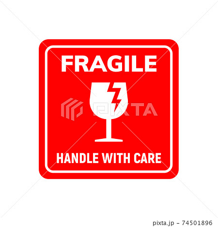 Fragile sticker care handle vector label. Glass...のイラスト素材 ...