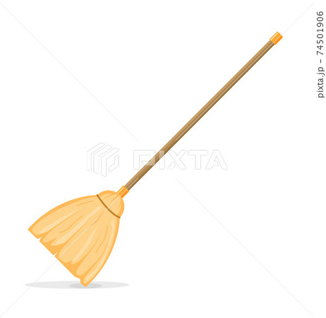 Broom mop sweep cartoon flat icon. Clean tidy dust cleanup vector symbol 74501906