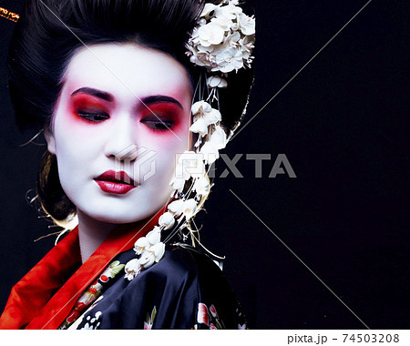 geisha in kimono on black geisha in kimono on black 74503208