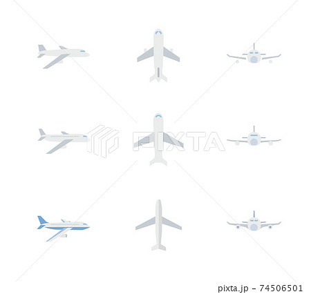 旅行媒体の挿絵カットやuiに使える飛行機アイコン9種セットのイラスト素材