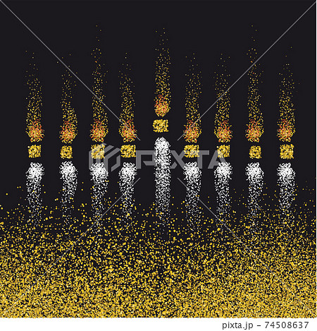 Menorah symbolic illustration with candle lights. Jewish candle holder. Festival of lights conceptual image. Golden light effect. 74508637