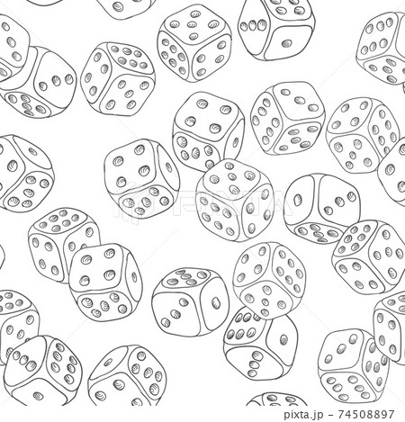 Dice doodle seamless pattern. Gaming theme vector background 74508897