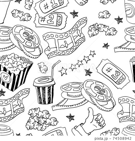Cinema seamless pattern. Vector doodles background Cinema seamless pattern. Vector doodles background 74508942