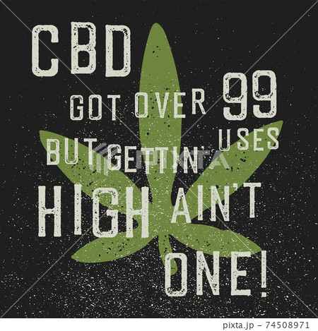 CBD quote poster. Hemp leave symbol. On black grunge background. 74508971