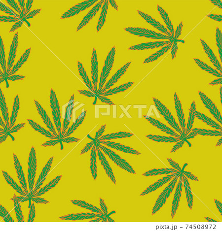 Seamless hemp leaves pattern. Hand drawn Cannabis background. 74508972