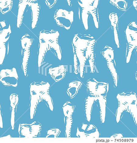 Teeth Seamless Blue vector background. Stomatology theme pattern. Teeth Seamless Blue vector background. Stomatology theme pattern. 74508979