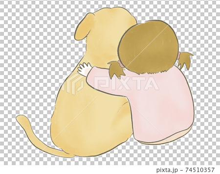 ペットのラブラドールと子供の後ろ姿のイラスト素材
