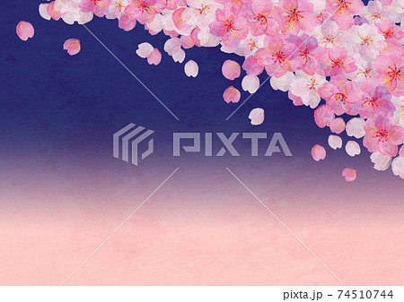 レトロな水彩 夜桜の背景素材 ソメイヨシノ 花見 和風 和柄 昭和レトロ 入学 卒業のイラスト素材