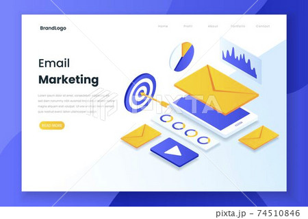Isometric landing page of email marketing. Illustration for websites, landing pages, mobile applications, posters and banners. Isometric landing page of email marketing. Illustration for websites, landing pages, mobile applications, posters and banners. 74510846