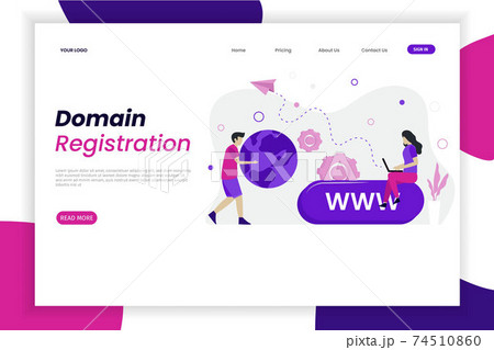 Domain registration concept landing page with character. Landing page template	 74510860