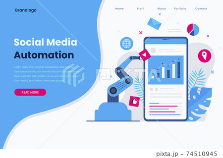 Social media automation landing page. Illustration for websites, landing pages, mobile applications, posters and banners.	 74510945