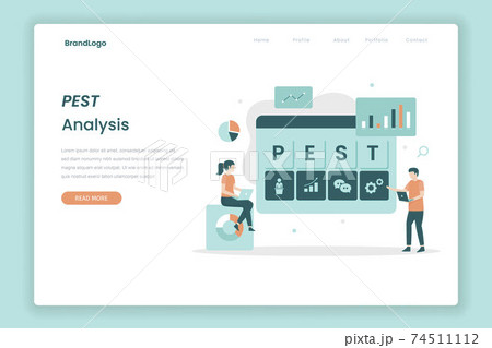 PEST Analysis landing page concept. Illustration for websites, landing pages, mobile applications, posters and banners.	 74511112