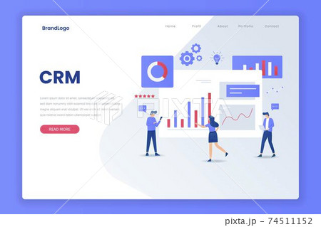 CRM solution illustration landing page. Illustration for websites, landing pages, mobile applications, posters and banners.	 74511152