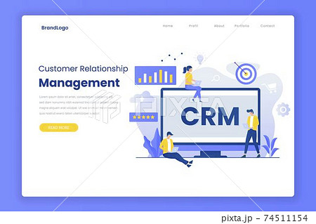 Customer relationship management landing page template. Illustration for websites, landing pages, mobile applications, posters and banners.	 74511154