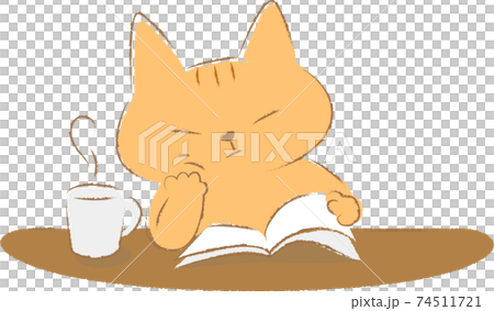 頬づえをして読書をする猫 頬づえをして読書をする猫 74511721