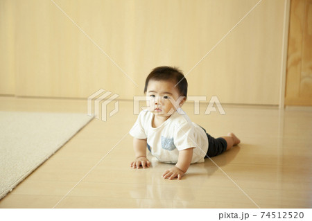 リビングでハイハイする赤ちゃん 74512520