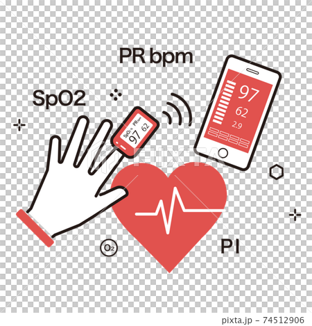パルスオキシメーター（血中酸素濃度計）のイラスト 74512906
