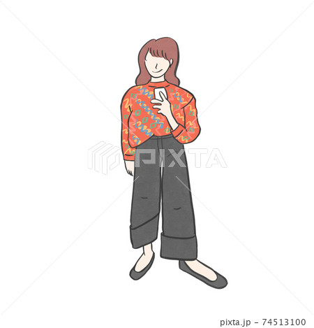 冬服セーターとデニムのコーディネート 74513100