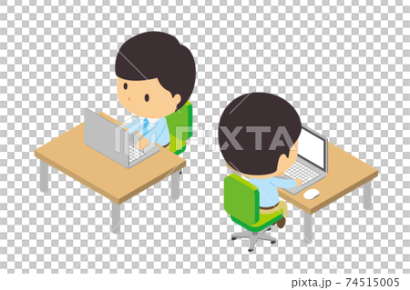 在筆記本電腦上工作的一個人的等距插圖 在筆記本電腦上工作的一個人的等距插圖 74515005