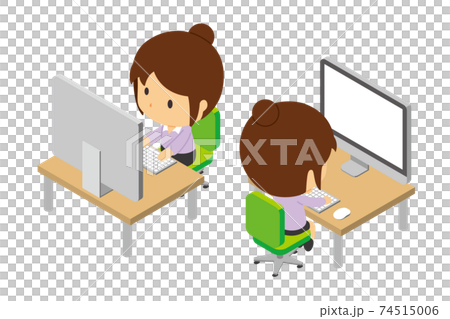 在計算機上工作的女人的等距插圖 74515006